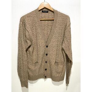 Kallspin wool blend cardigan cable knit classic open front sweater pockets men M